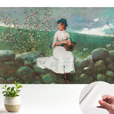 Tapéta Virágok és egy lány a falon