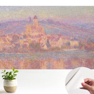 Öntapadós falitapéta – pasztellszínekben ábrázolt hegyi város motívummal