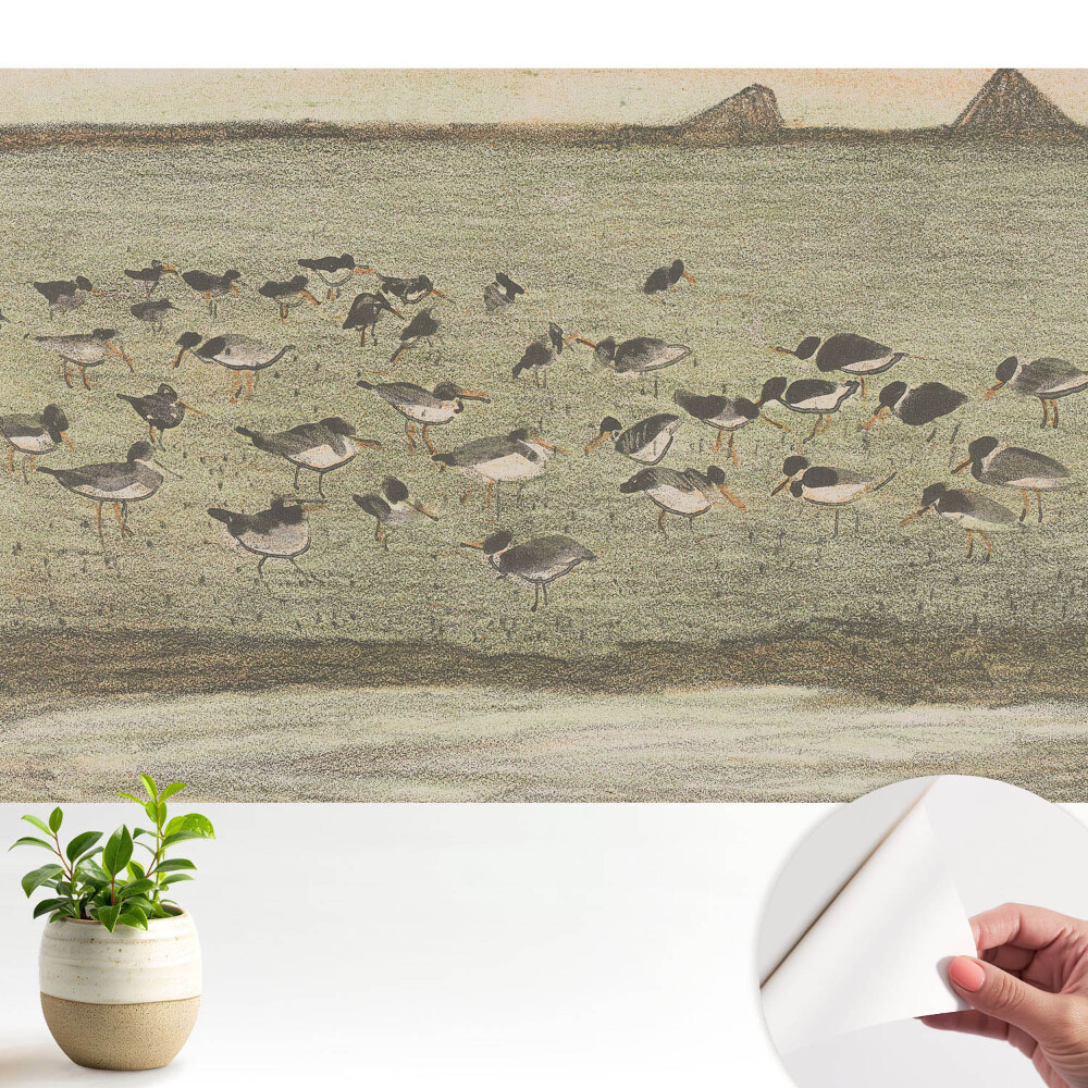 Öntapadós tapéta falra Madarak a réten harmonikus kompozícióban