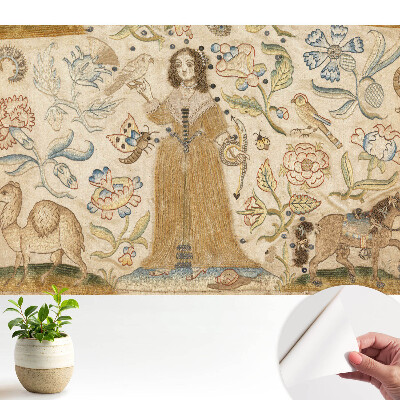 Tapéta Virágos tájkép egy alakkal a közepén