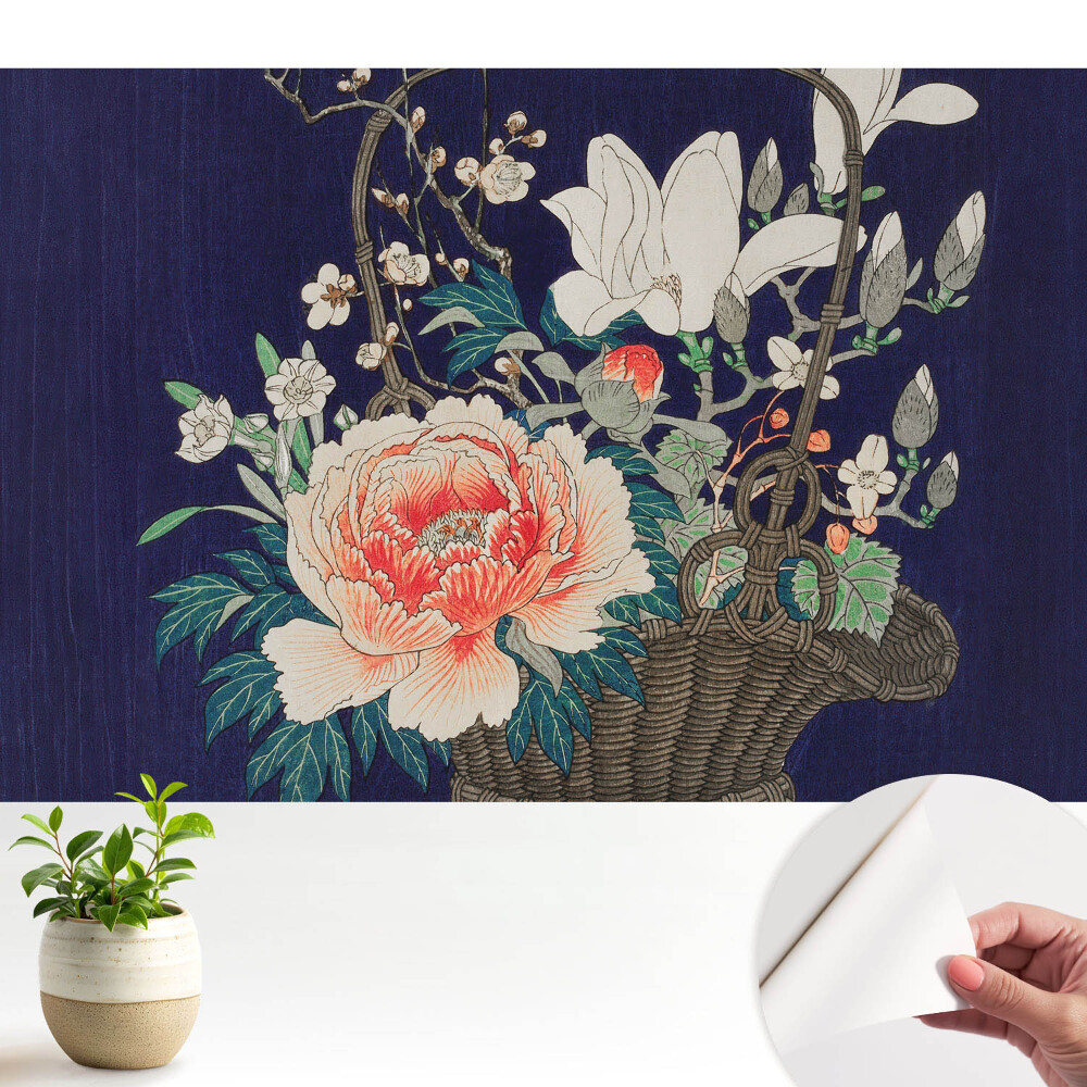 Öntapadós tapéta Klasszikus virágkompozíció fonott kosárban