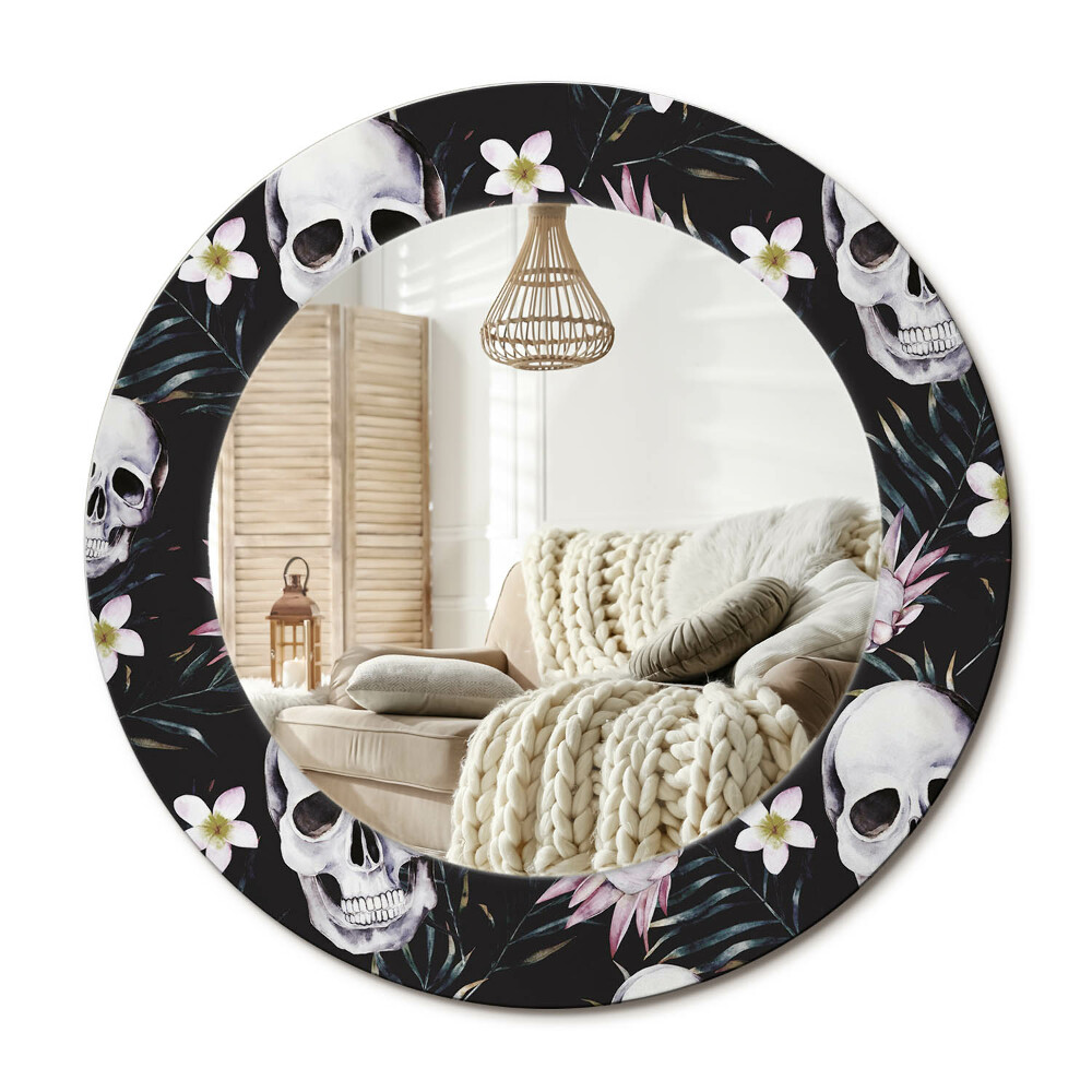 Kerek tükör dekoráció Koponya virágok