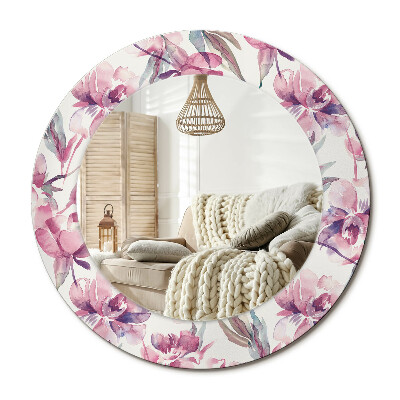 Kerek tükör dekoráció Bazsarózsa virágok