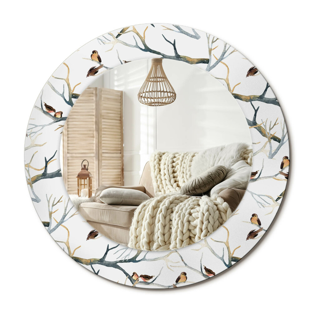 Kerek tükör dekoráció Veréb madarak ágak