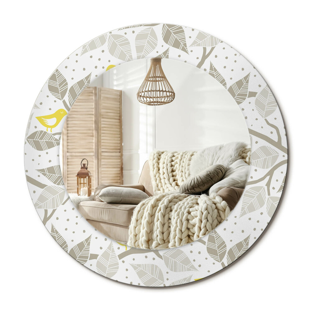 Kerek dekor tükör Sárga madarak az ágakon