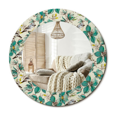 Kerek tükör dekoráció Virágok és madarak