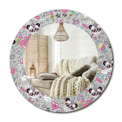 Kerek dekor tükör Panda egyszarvú