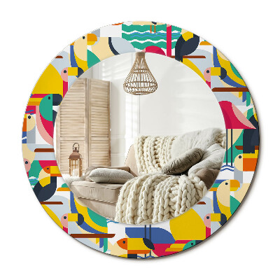 Kerek tükör dekoráció Geometrikus trópusi madarak