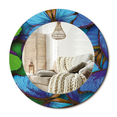 Kerek tükör dekoráció Kék és zöld pillangó