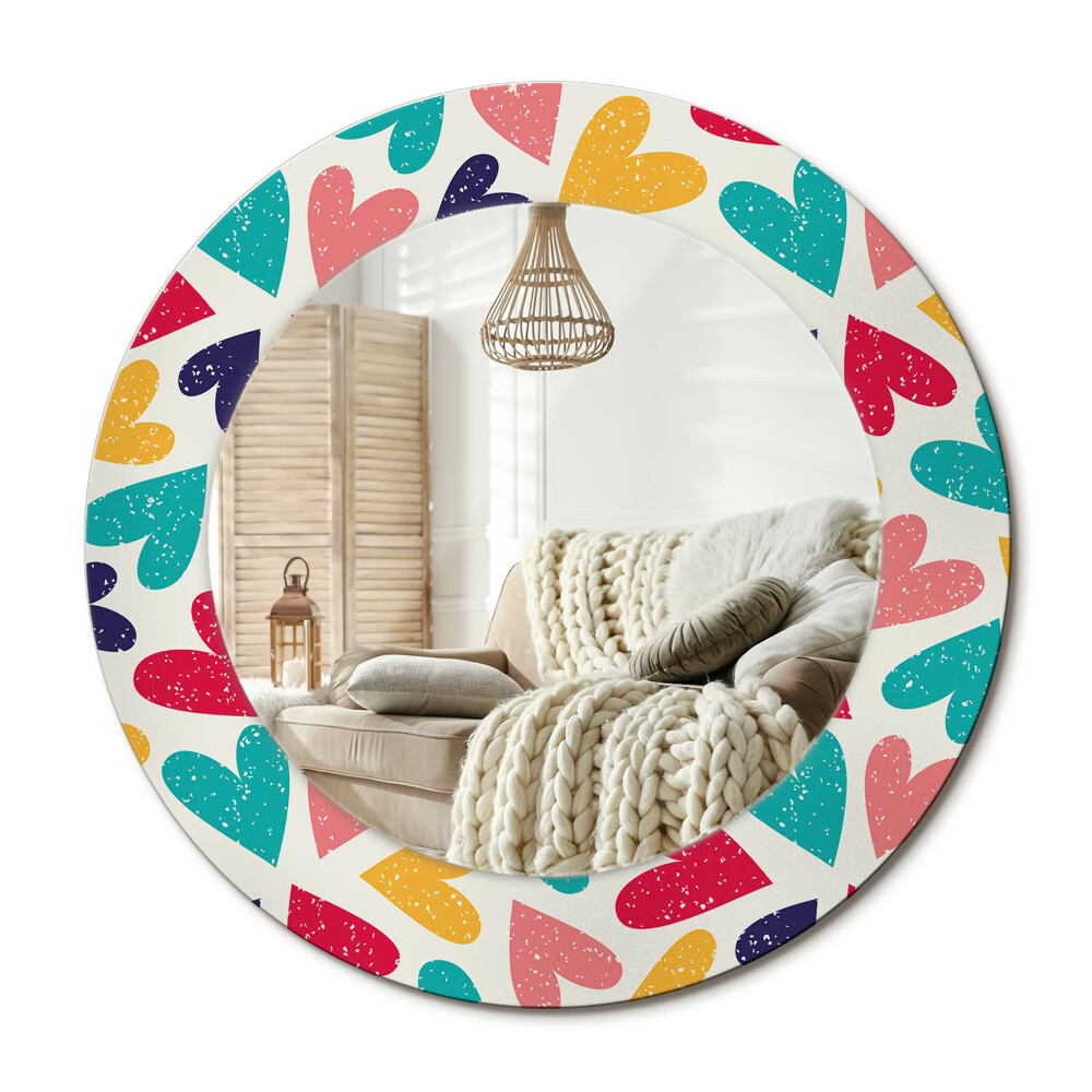 Kerek tükör dekoráció Színes szívek