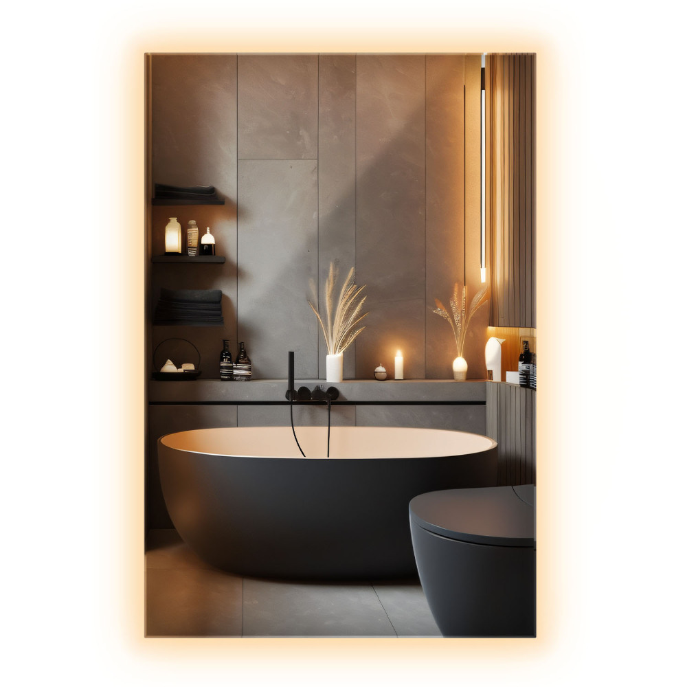 Téglalap alakú tükör LED világítással