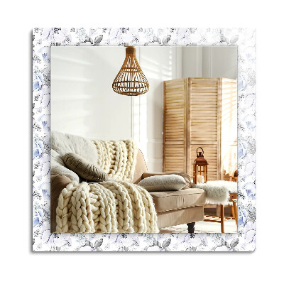 Téglalap tükör díszítéssel Virágok és levelek