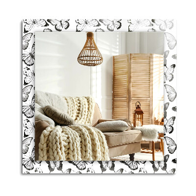 Téglalap dísztükör Fekete-fehér pillangók