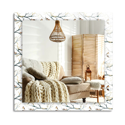 Téglalap dísztükör Madarak az ágakon