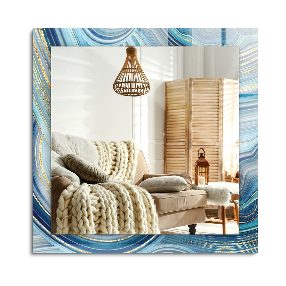 Téglalap díszes tükör Absztrakt kék hullámok