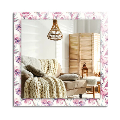 Téglalap díszes tükör Lila virágmintákkal