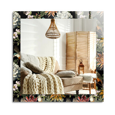 Téglalap díszes tükör Virágok és madarak