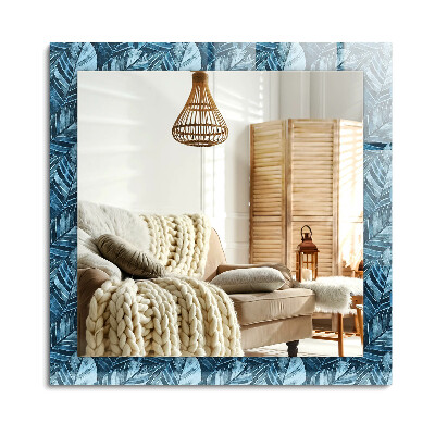 Téglalap dísztükör Kék levelek minta