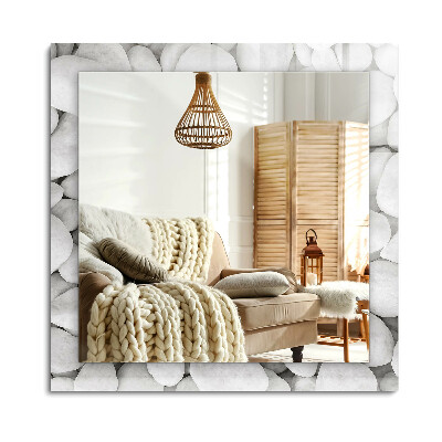 Téglalap díszes tükör Fehér sima kövek