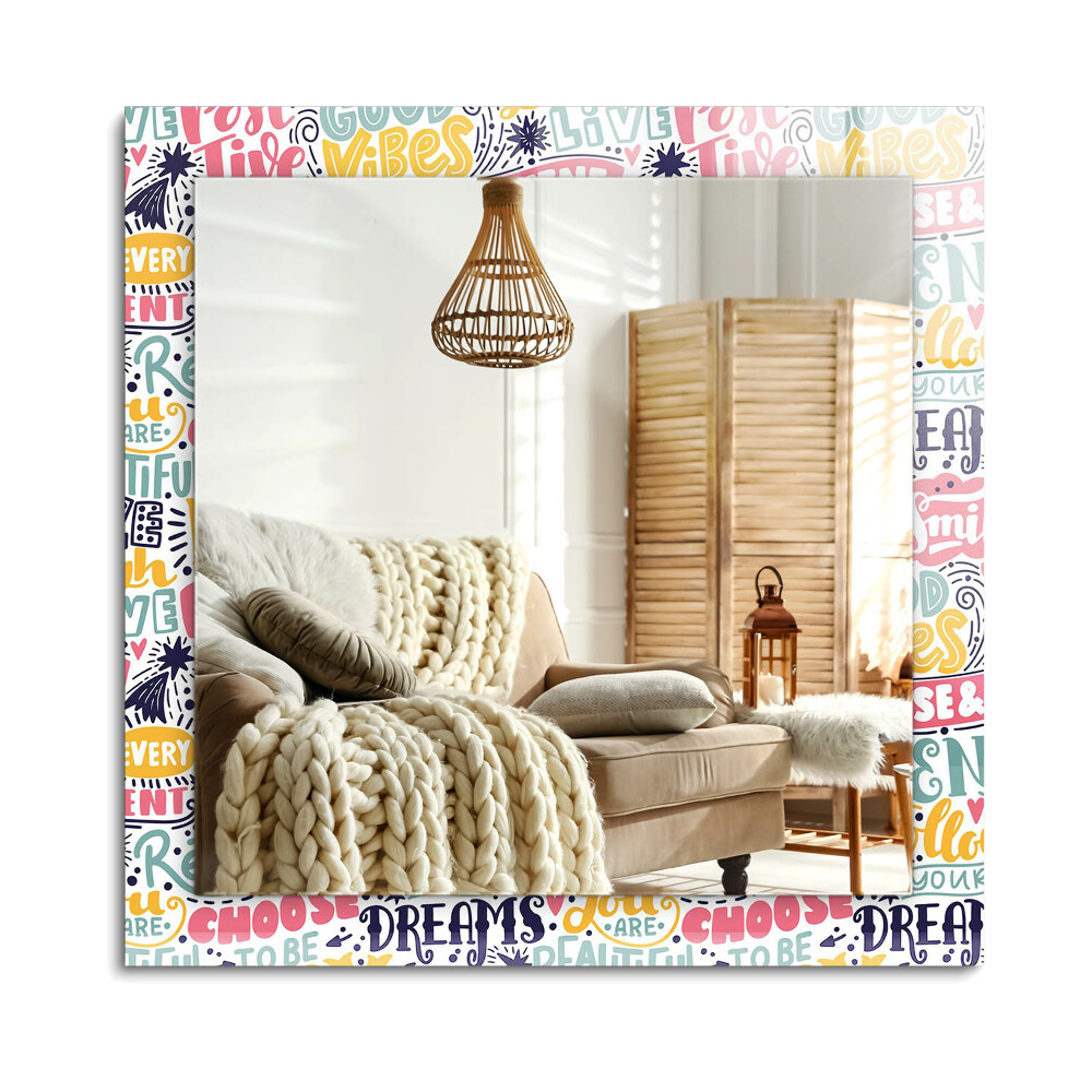 Téglalap tükör díszítéssel Színes motivációs feliratok