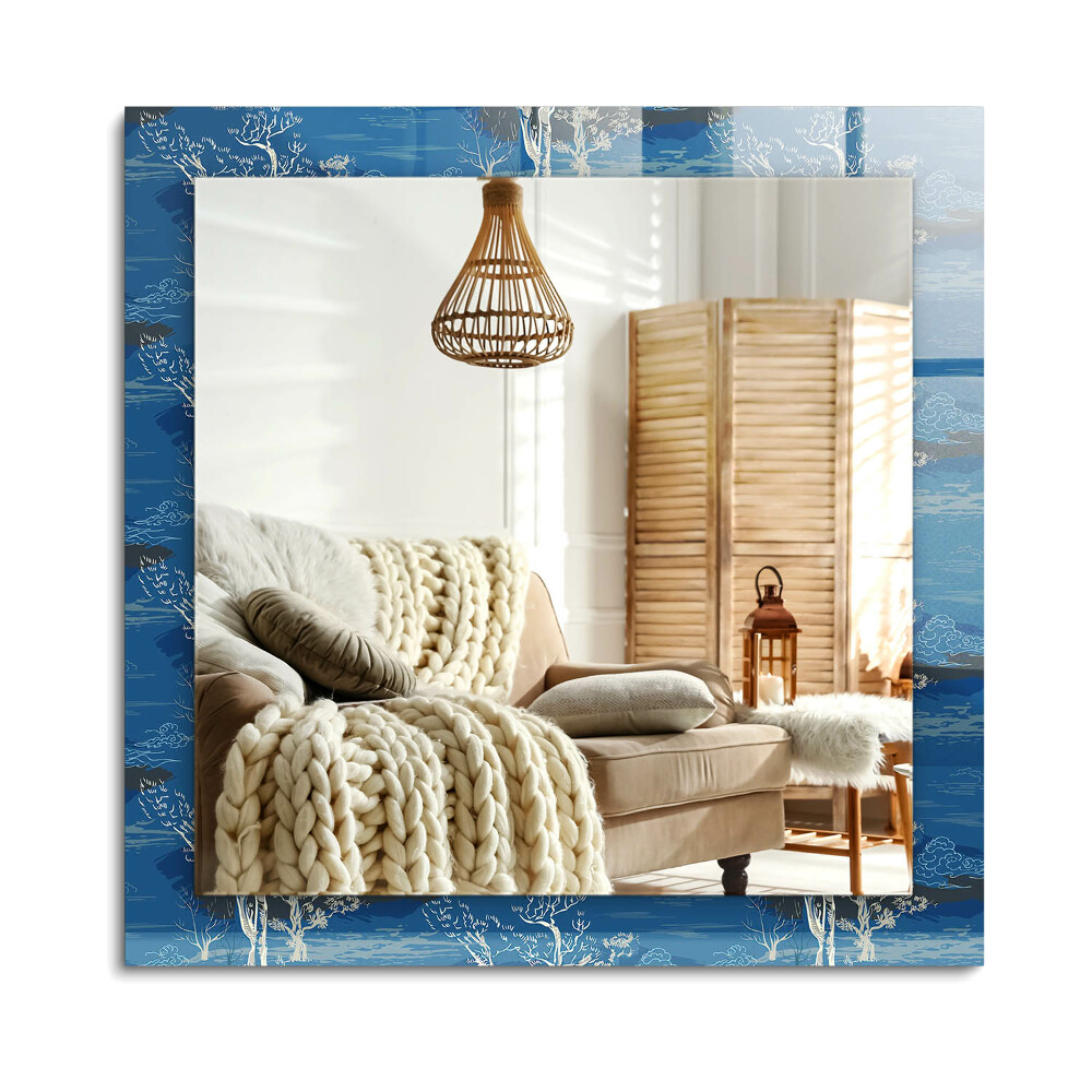 Téglalap díszes tükör Fák táj