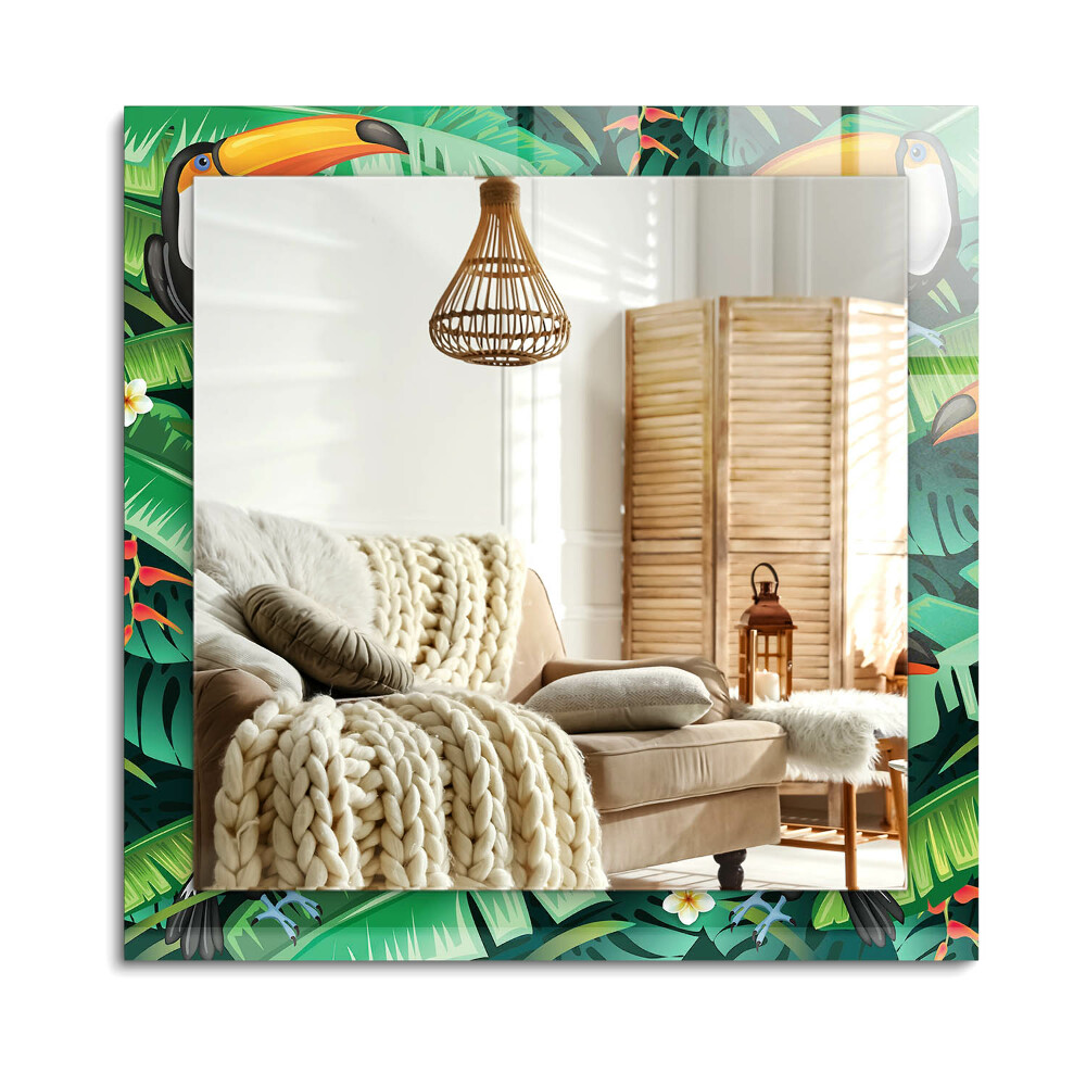 Téglalap tükör díszítéssel Tukán levelek dzsungel