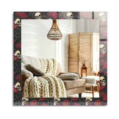 Téglalap díszes tükör Koponya rózsa tövis