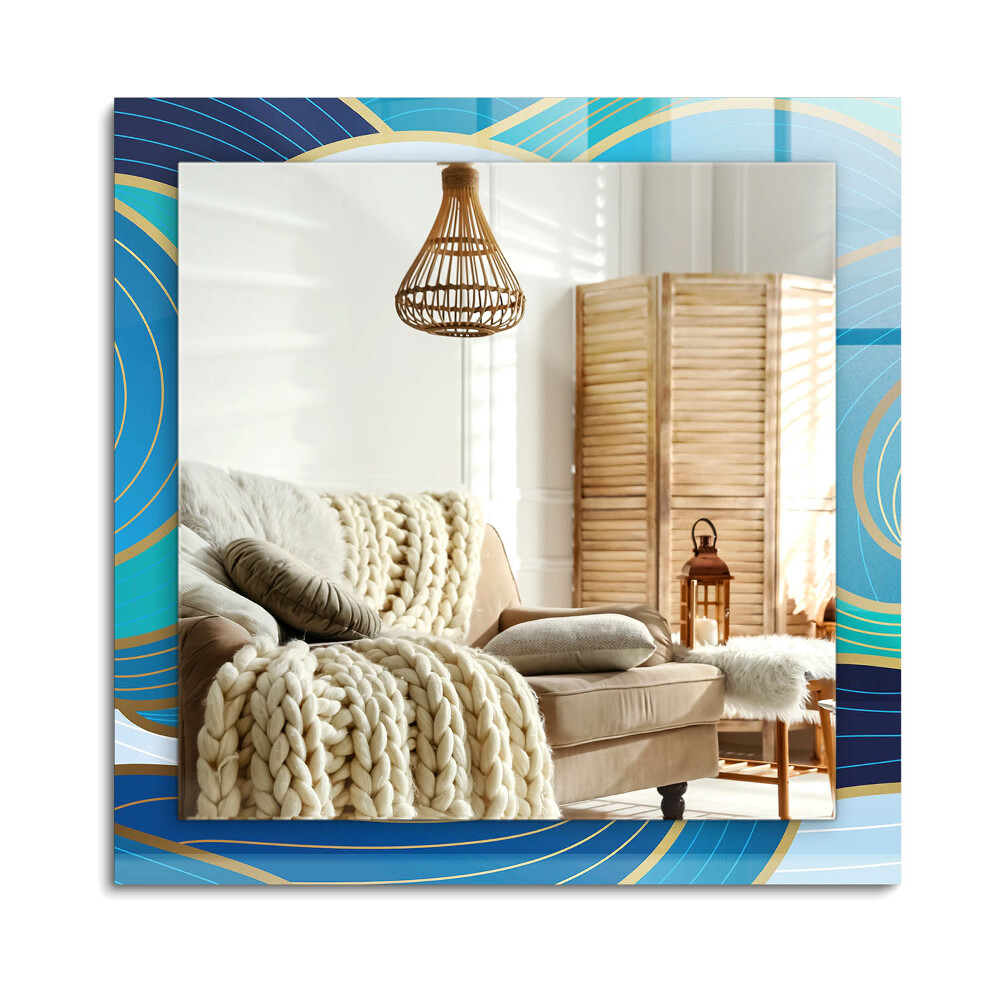 Téglalap tükör díszítéssel Hullám minták kék