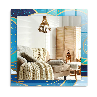 Téglalap tükör díszítéssel Hullám minták kék