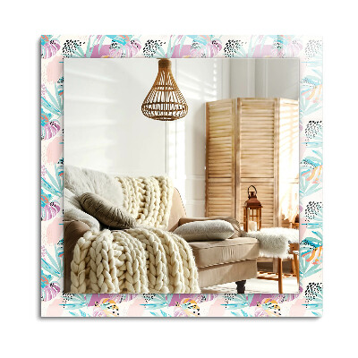 Téglalap tükör díszítéssel Színes trópusi levelek