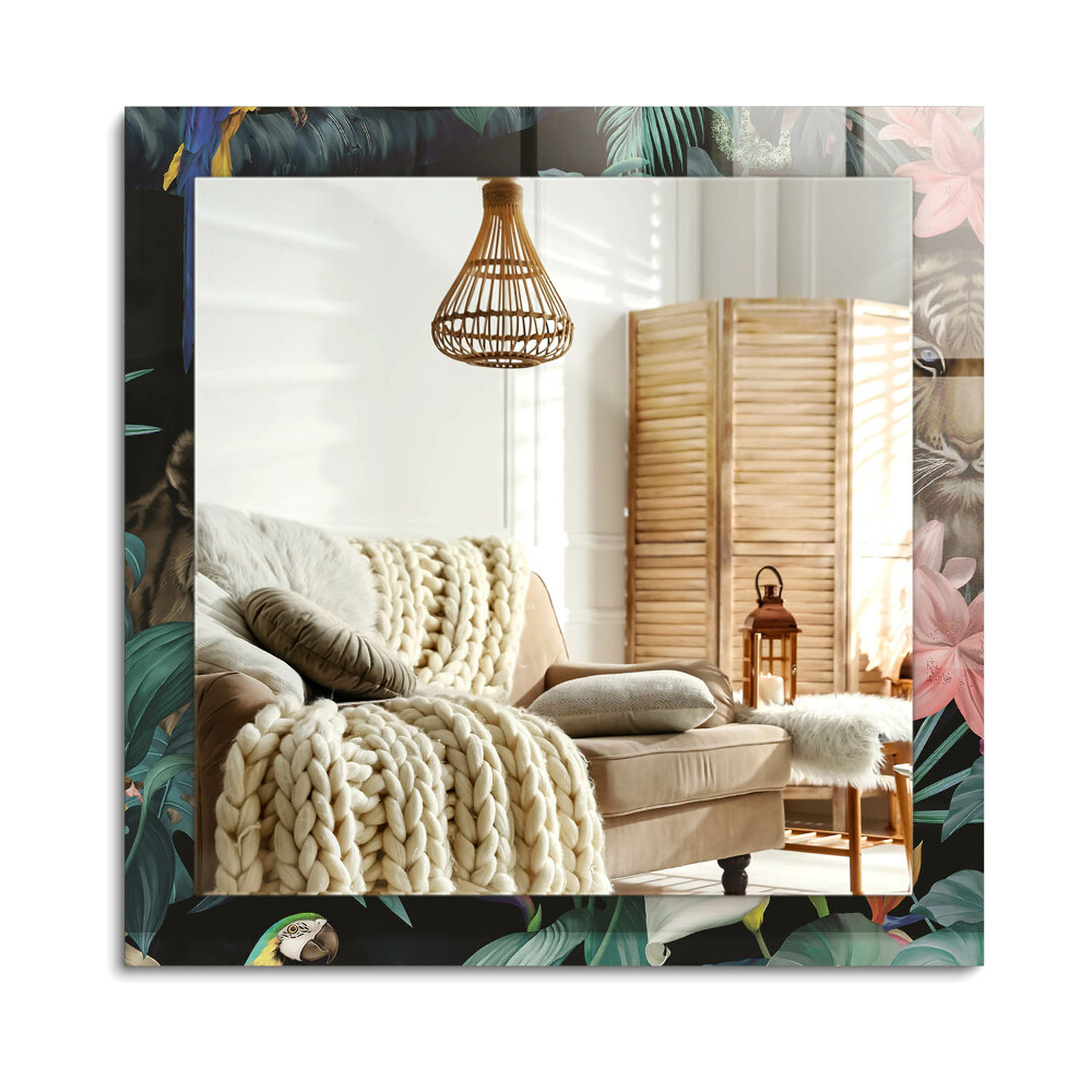 Téglalap dísztükör Tigrisek papagájok dzsungelében