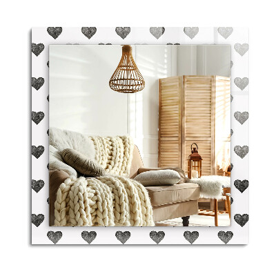 Téglalap dísztükör Fekete szívek minta