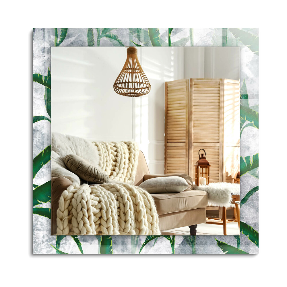 Téglalap tükör díszítéssel A növény zöld levelei