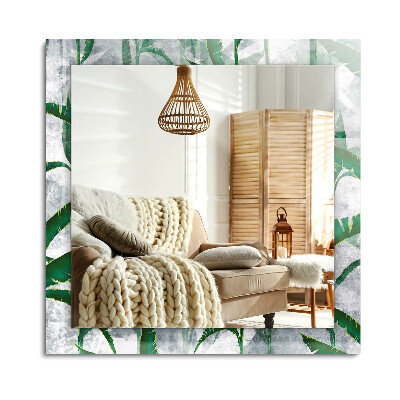 Téglalap tükör díszítéssel A növény zöld levelei