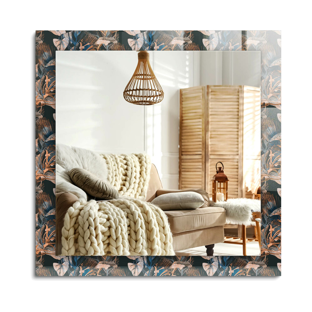 Téglalap tükör díszítéssel Virágok és levelek