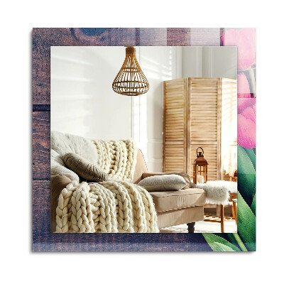 Téglalap dísztükör Rózsaszín fa tulipánok