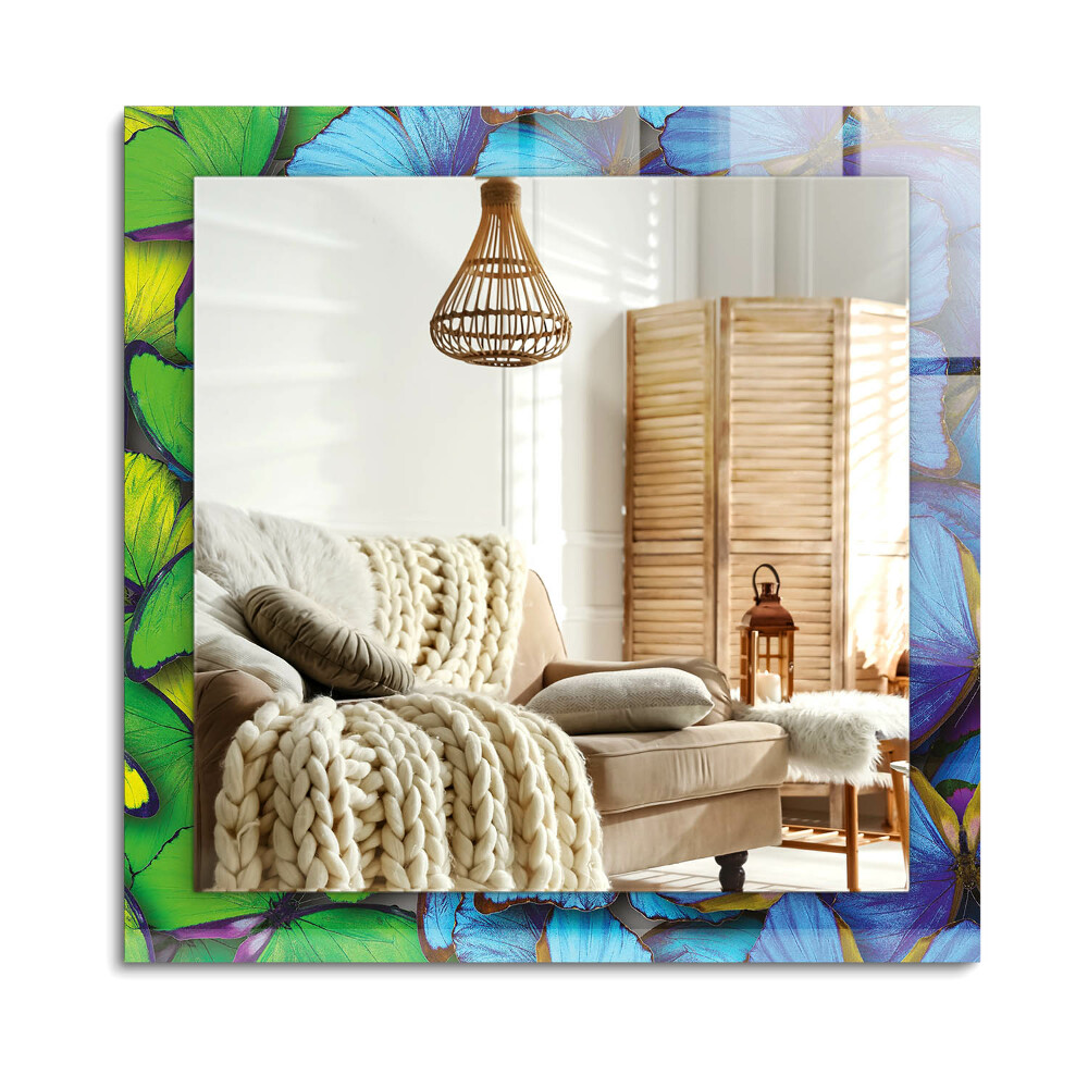 Téglalap tükör fali dísz Kék és zöld pillangók