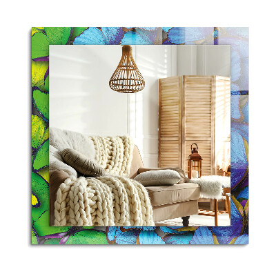 Téglalap tükör fali dísz Kék és zöld pillangók