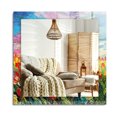 Téglalap tükör díszítéssel Tulipán mező