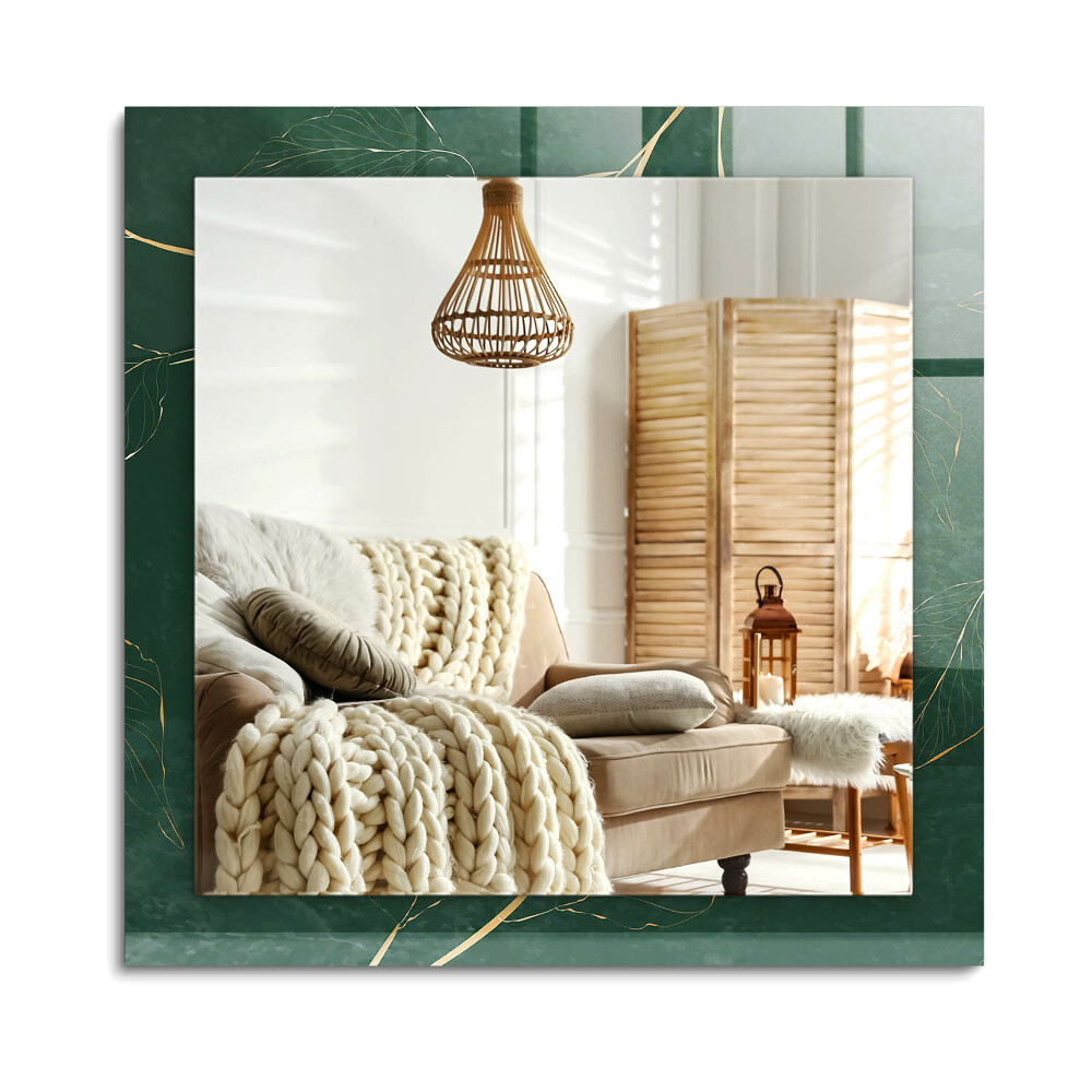 Téglalap díszes tükör Zöld arany levelek