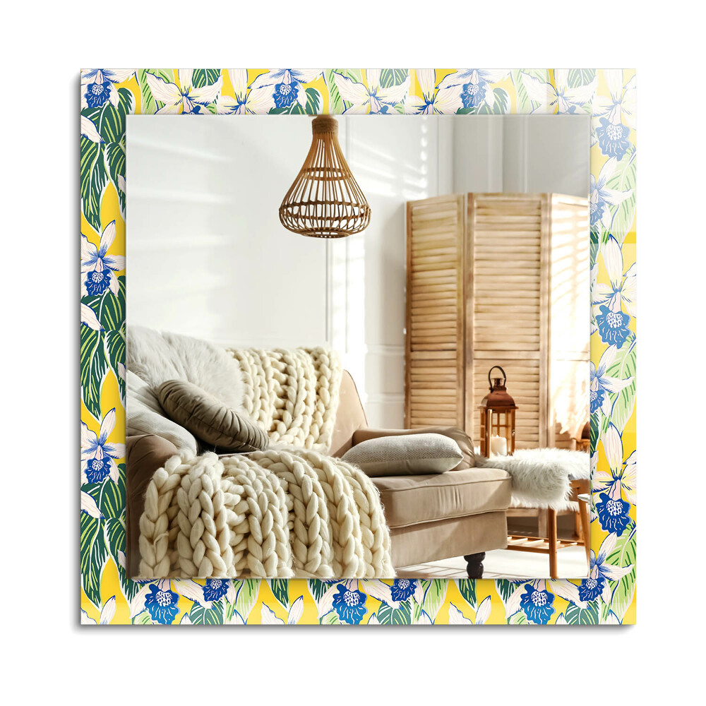 Téglalap díszes tükör Virágok és levelek