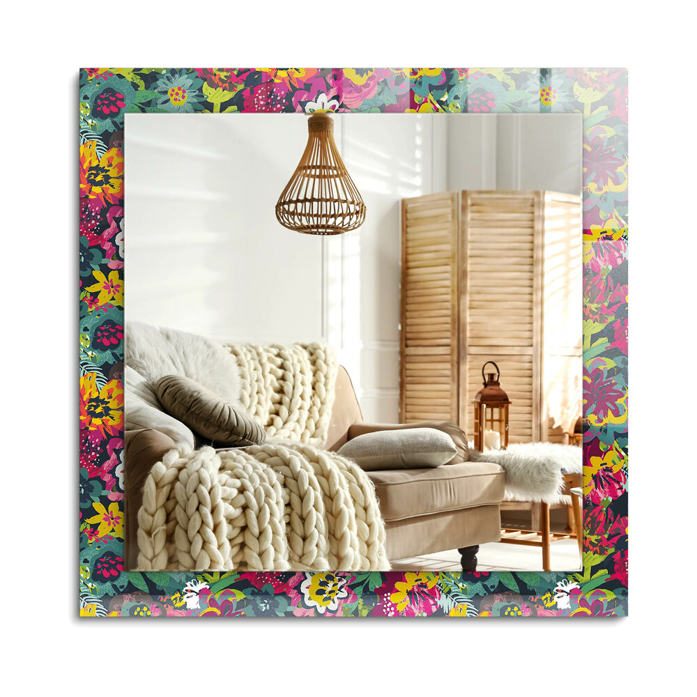 Téglalap tükör fali dísz Színes virágmintákkal