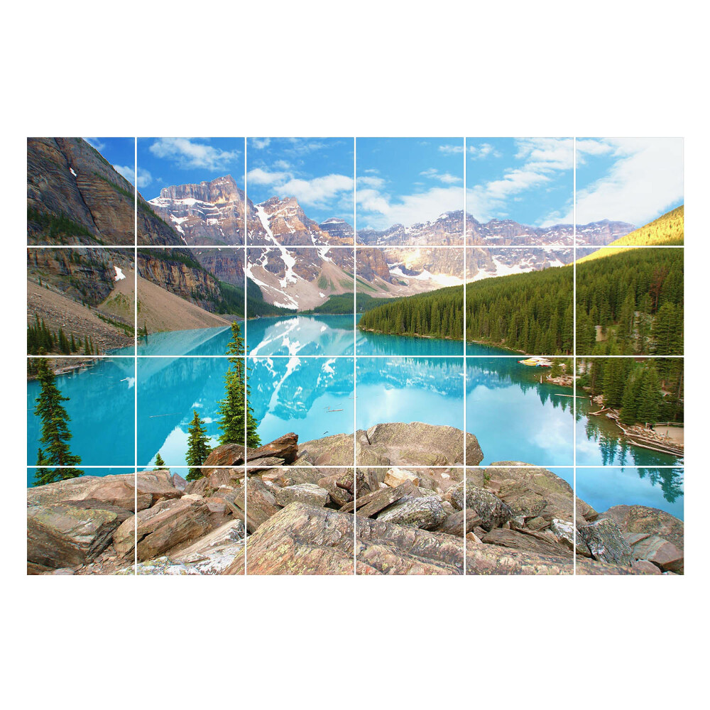 Öntapadós csempe matrica Hegyi táj egy tóval