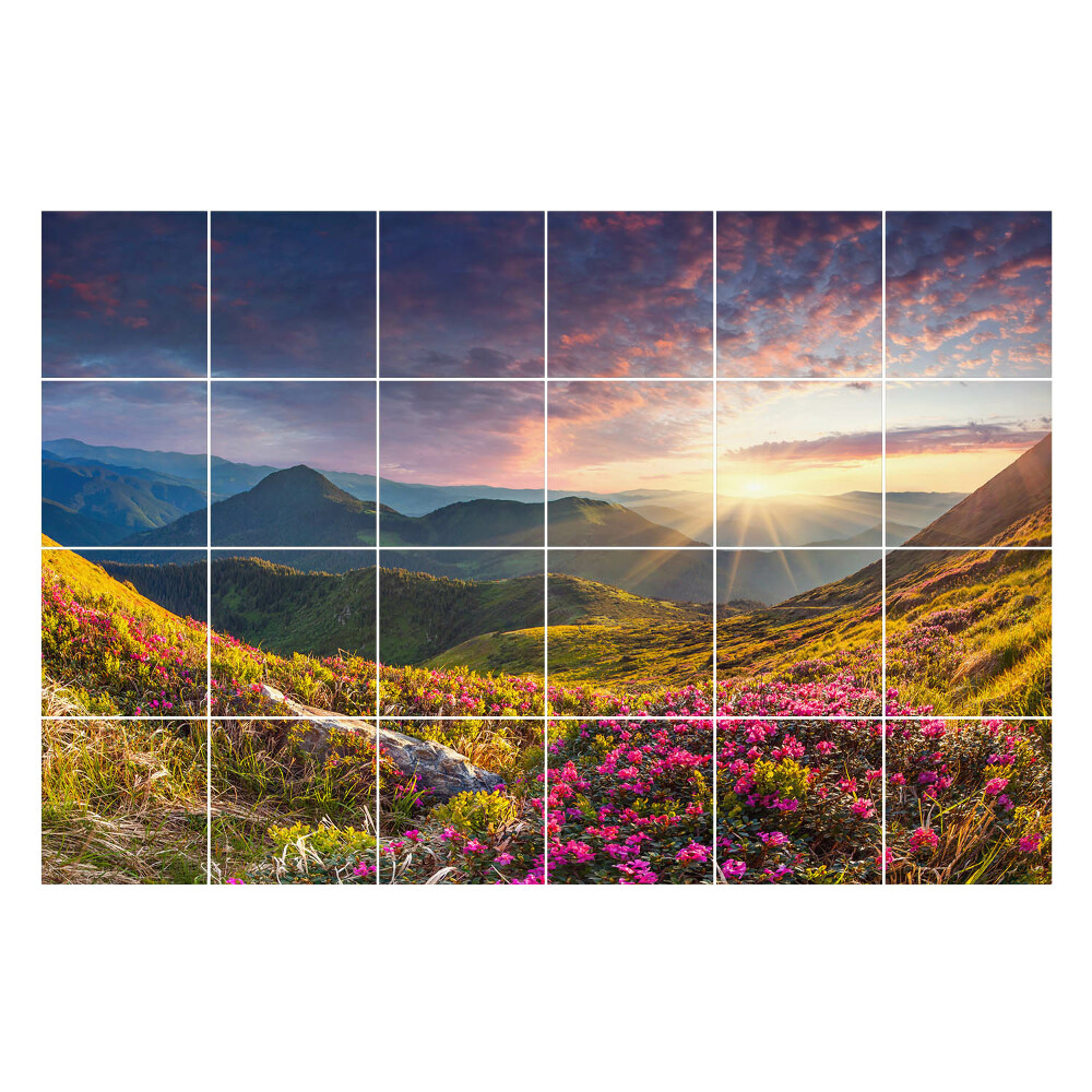 Csempe matrica Hegyi táj virágokkal