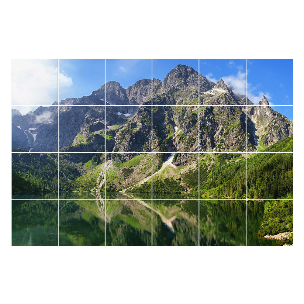 Öntapadós csempe matrica Hegyi táj egy tóval