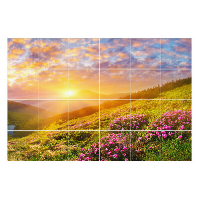 Öntapadós csempe matrica Hegyi táj napkeltekor