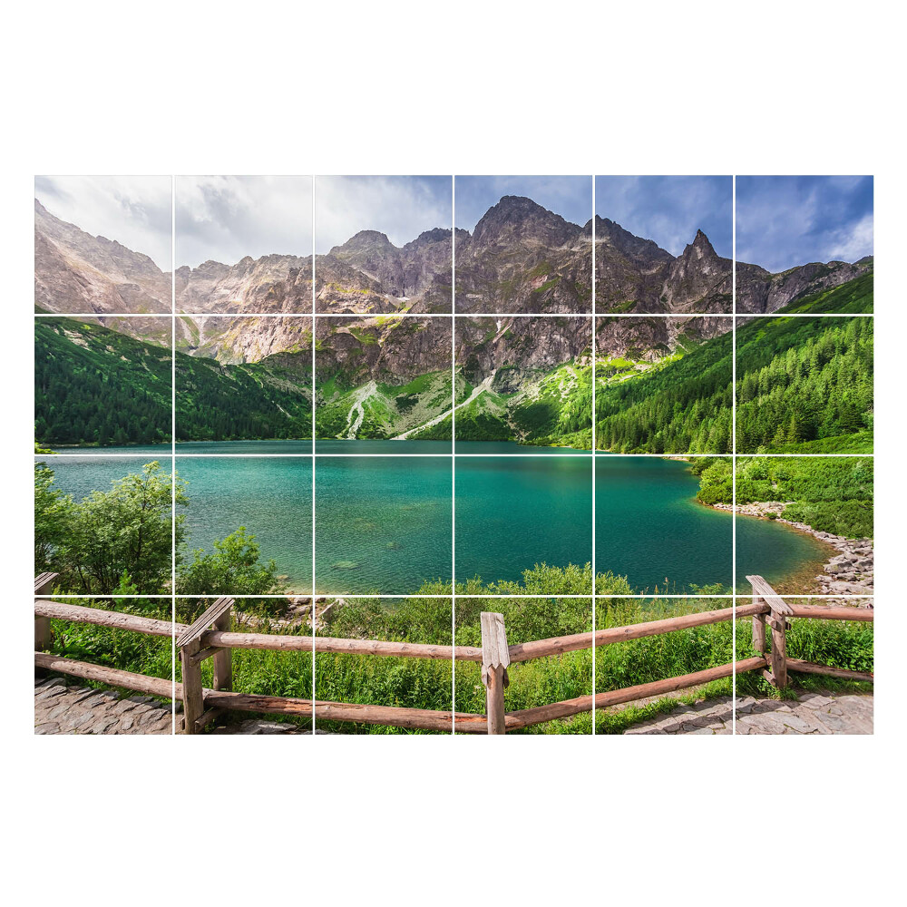 Öntapadós csempe matrica Hegyi táj egy tóval