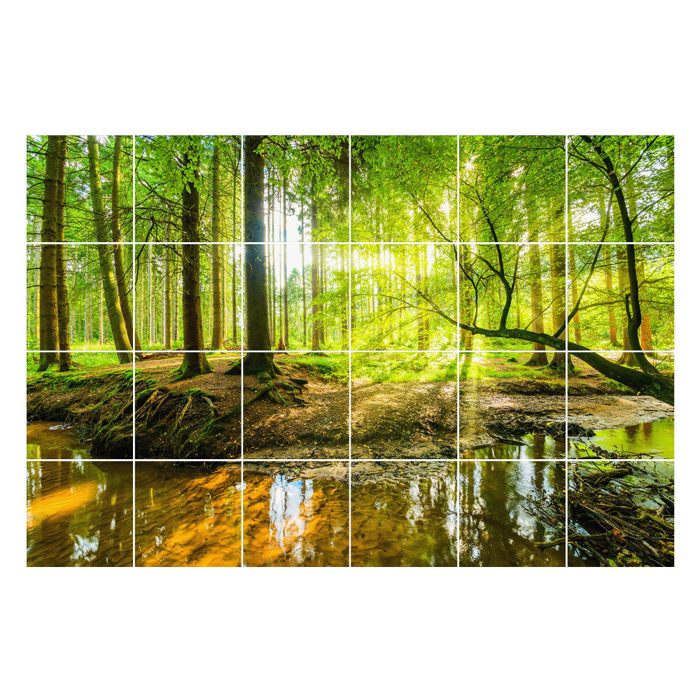 Öntapadós csempe matrica Erdei táj egy patakkal