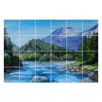 Öntapadós csempe matrica Hegyi táj egy folyóval