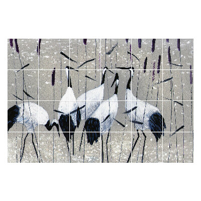 Öntapadós csempe matrica Madárcsapat a fűben